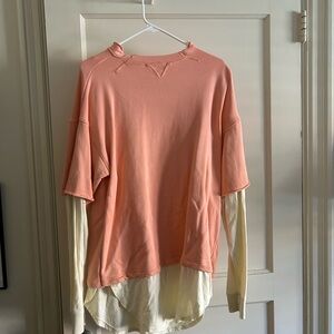 Free People Coral and Ivory Layered Hoodie